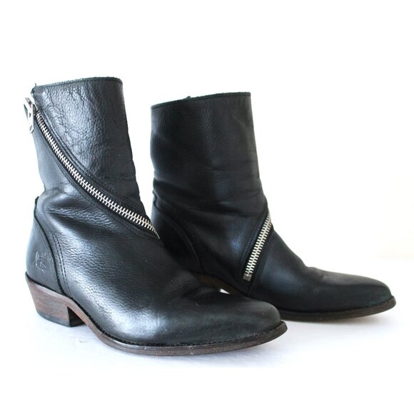 John Fluevog Ruth Skin Spiral-Zip Leather Boot / Size 7.5 / Black - Picture 4 of 13